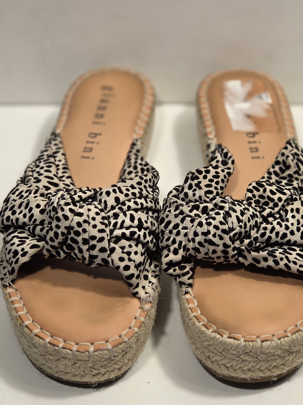 Gianni Bini Ivory Black Spot Knot Espadrille Slide